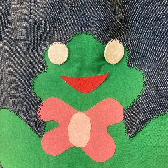 Vintage Handmade Arts And Crafts Toad Frog Print Denim Tote Bag - Picture 2 of 6